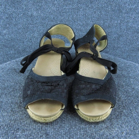 UGG Women Ankle Strap Shoes Black Leather Lace Up Size 8.5 Medium - Picture 2 of 6